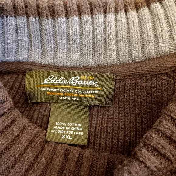Vintage Eddie Bauer cotton, neutral ribbed, half button sweater. XXL - Picture 4 of 7